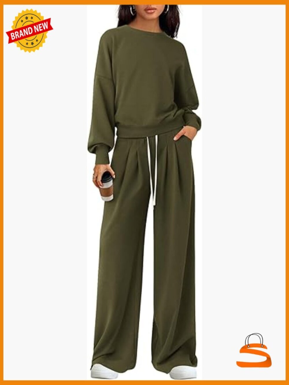 Loose Fit Lounge Set Long Sleeve Sweatshirt Wide Leg Pants 2 Piece